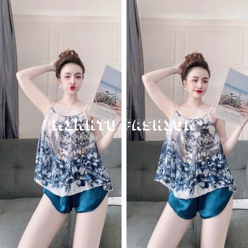 Đồ Ngủ Sexy, Đồ Bộ Mặc Nhà Nữ Áo 2 Dây Voan Hoa Phối Quần Đùi Satin Màu Hàng Đẹp Phong Cách Gợi Cảm, Quyến Rủ Cho Bạn Nữ | BigBuy360 - bigbuy360.vn