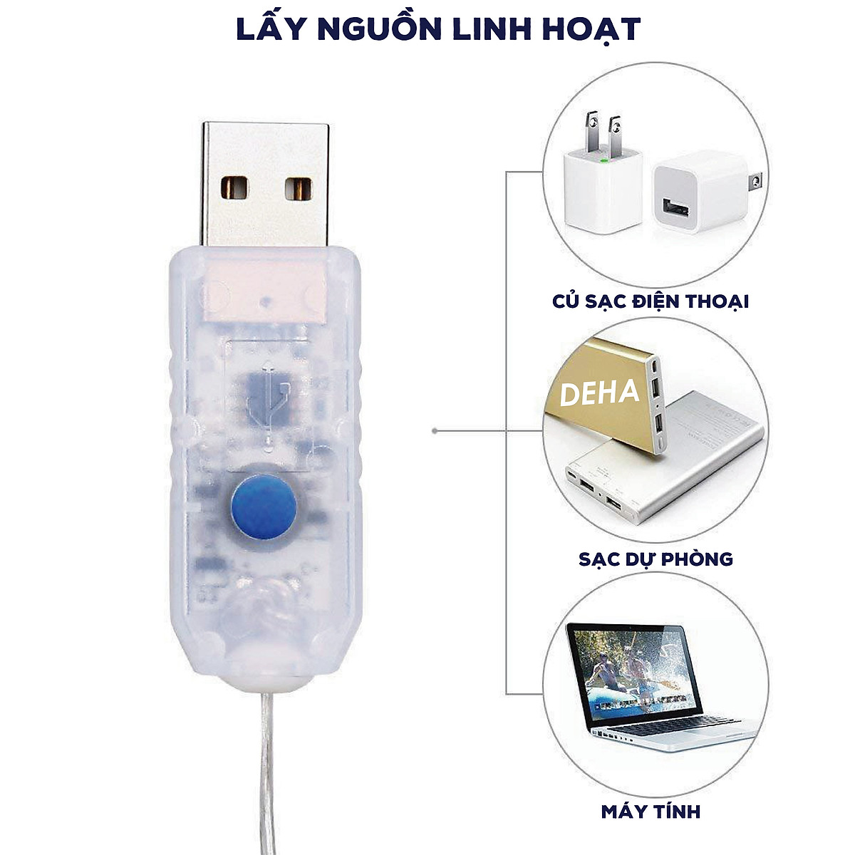 Săn Sale Dây đèn nháy Led đom đóm trang trí nguồn USB Điều khiển từ xa chọn 8 chế độ nháy 20M/10M/5M/3M