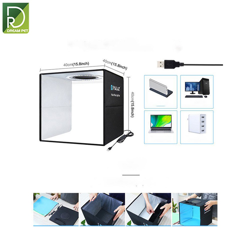 HỘP CHỤP ẢNH SẢN PHẨM 40x40Cm PULUZ có cửa mặt trước-BOX chụp gắn đèn LED-HÀNG CHÍNH HÃNG