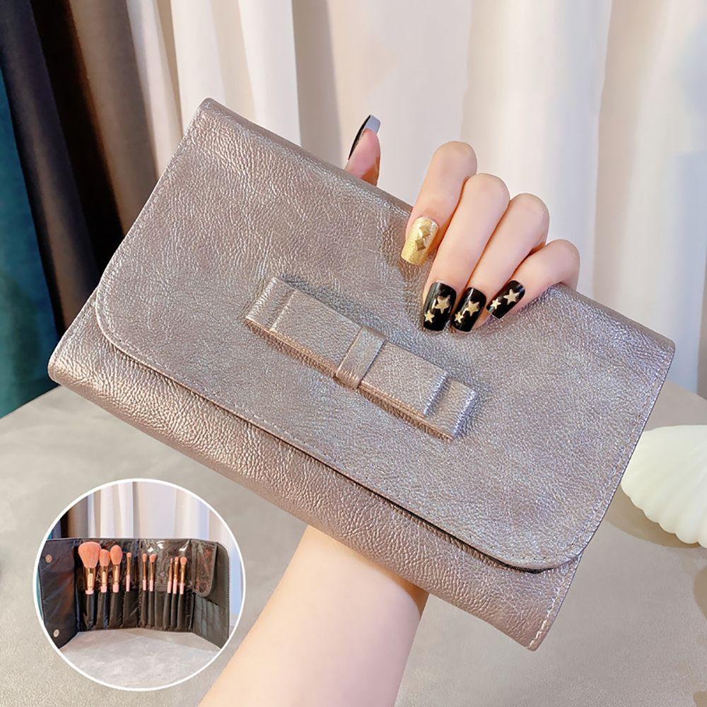 OCEANMAP Túi Đựng Đồ Trang Điểm Bằng Da PU Màu Trơn Có Khóa Kéo Sức Chứa Lớn Thanh Lịch Thời Trang Cho Nữ