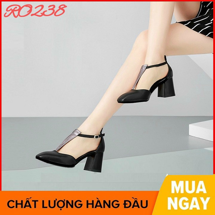 Giày sandal nữ cao gót đế cao 5 phân màu đen hàng hiệu rosata ro238