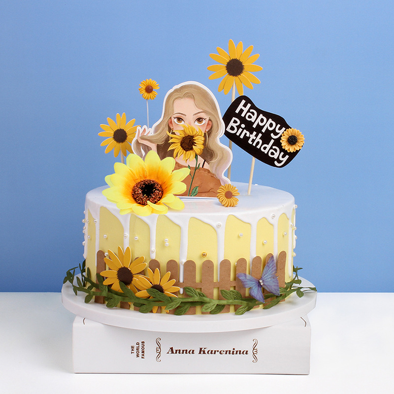 Set 5 que cắm trang trí bánh kem hình hoa hướng dương