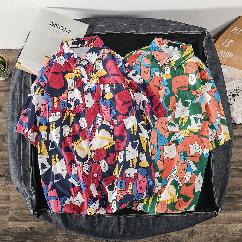 Áo Sơ Mi Tay Ngắn Dáng Rộng In Họa Tiết Thời Trang Mùa Hè Hàn Quốc Cho Nam Size M-3XL