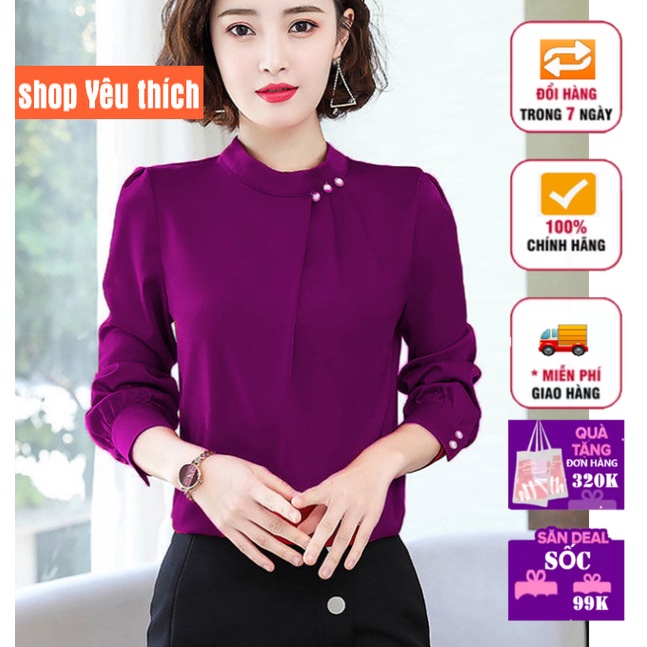 Áo sơ mi nữ dài tay, áo sơ mi nữ công sở vải lụa chống nhăn, ngọc trai chất mềm,TA90-thu OBAMA