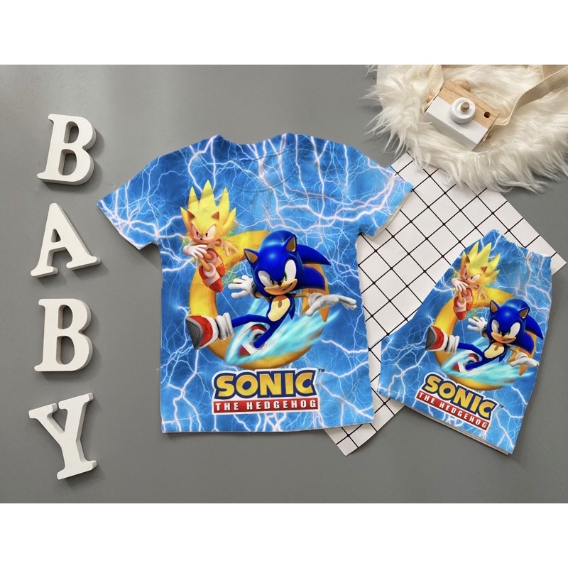 Bộ tay ngắn Sonic bé trai bé gái thun lạnh thái in 3D 10-60kg, Bộ thun lạnh cho bé SUSHI KIDS