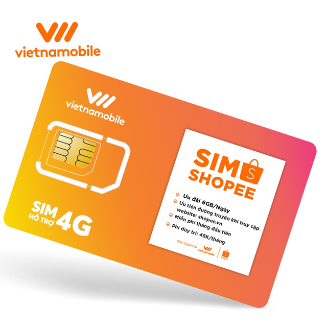 [Miễn Phí 1 Tháng] Sim Data 6GB/ngày - 180 GB/tháng Độc Quyền VIETNAMOBILE - SHOPEE