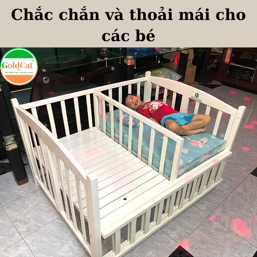 Cũi giường cho bé sinh đôi  thương hiệu Goldcat - chất liệu gỗ quế tự nhiên-bảo hành 3 năm.