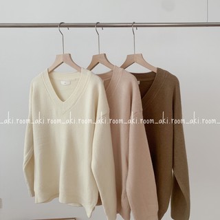 Áo len trơn mềm cổ tim viền dọc form rộng vừa