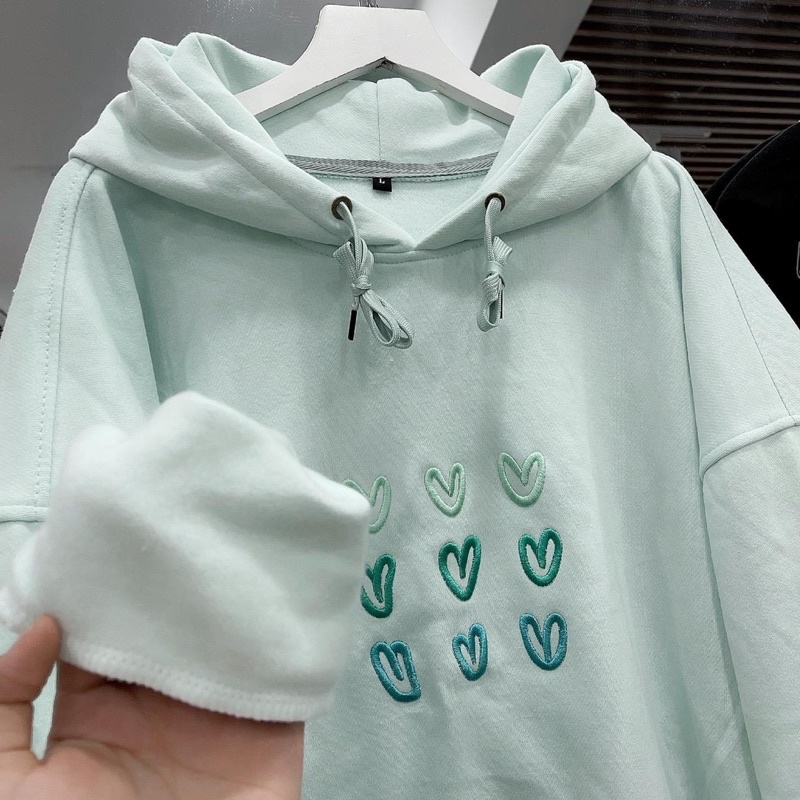 Áo hoodie nỉ xanh mint trái tim (ảnh thật) | BigBuy360 - bigbuy360.vn