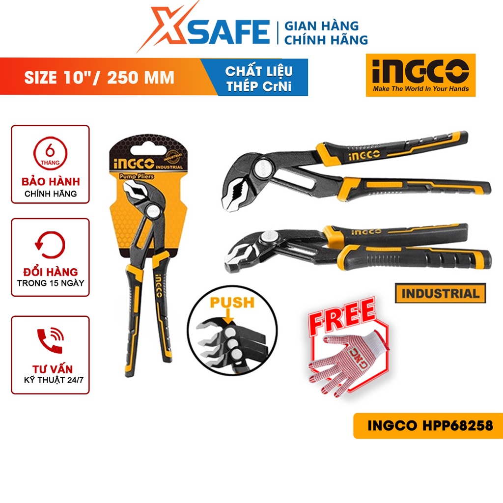 Kềm mỏ quạ INGCO HPP68258  thép CrNi kích thước 10&quot;/ 250mm kiểu mở nhanh, kẹp mở tối đa 45mm - chính hãng