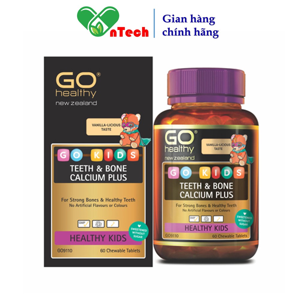 Viên uống bổ sung Canxi hữu cơ vitamin D3 và vitamin K2 cho trẻ phát triển chiều cao Go Healthy GO KIDS hộp 60 viên