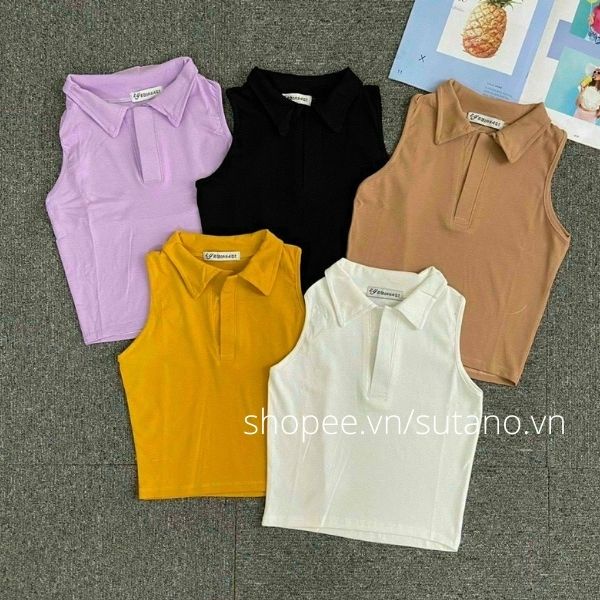 áo polo croptop cổ bẻ không tay chất zip co giãn cao cấp A234 SUTANO