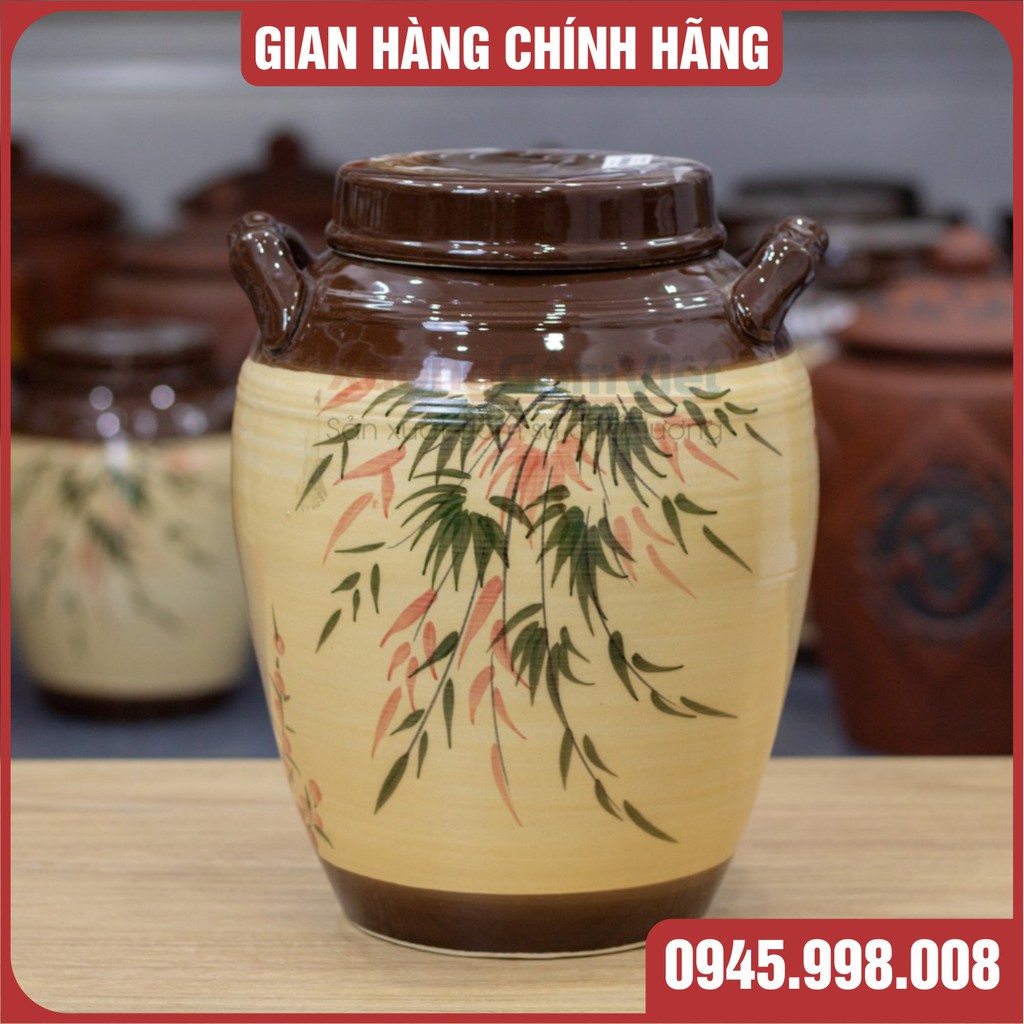 [SALE LỖ] HŨ ĐỰNG GẠO BẰNG SỨ VẼ HOA ANH ĐÀO - HÀNG CAO CẤP GỐM SỨ BÁT TRÀNG- HŨ CÓ QUAI CẦM TIỆN LỢI - XƯỞNG GỐM VIỆT