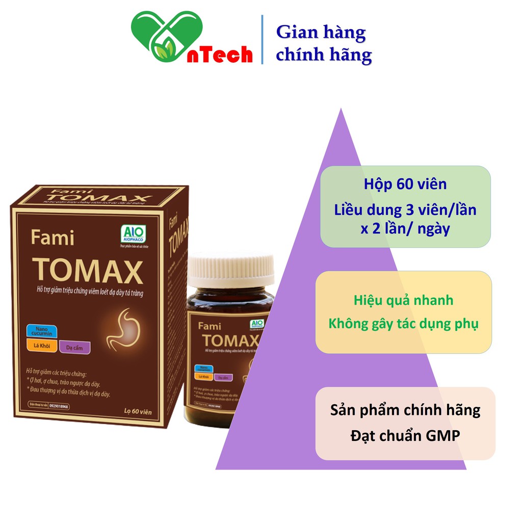 Viên uống GOLDWINGS FamiTomax hỗ trợ điều trị viêm loét dạ dày tá tràng trào ngược acid dịch vị dạ dày hộp 60 viên