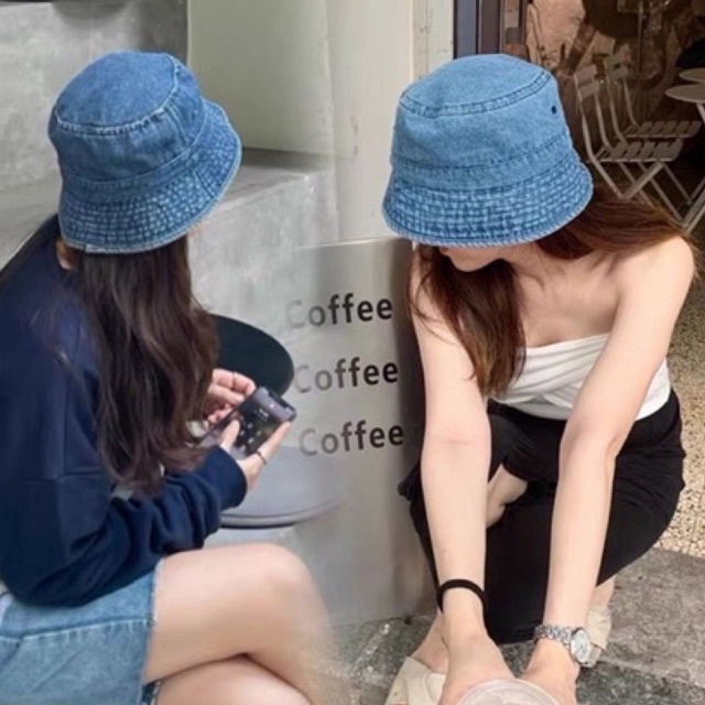 Mũ jeans denim bucket Unisex (hình thật) Mũ thời trang nam nữ