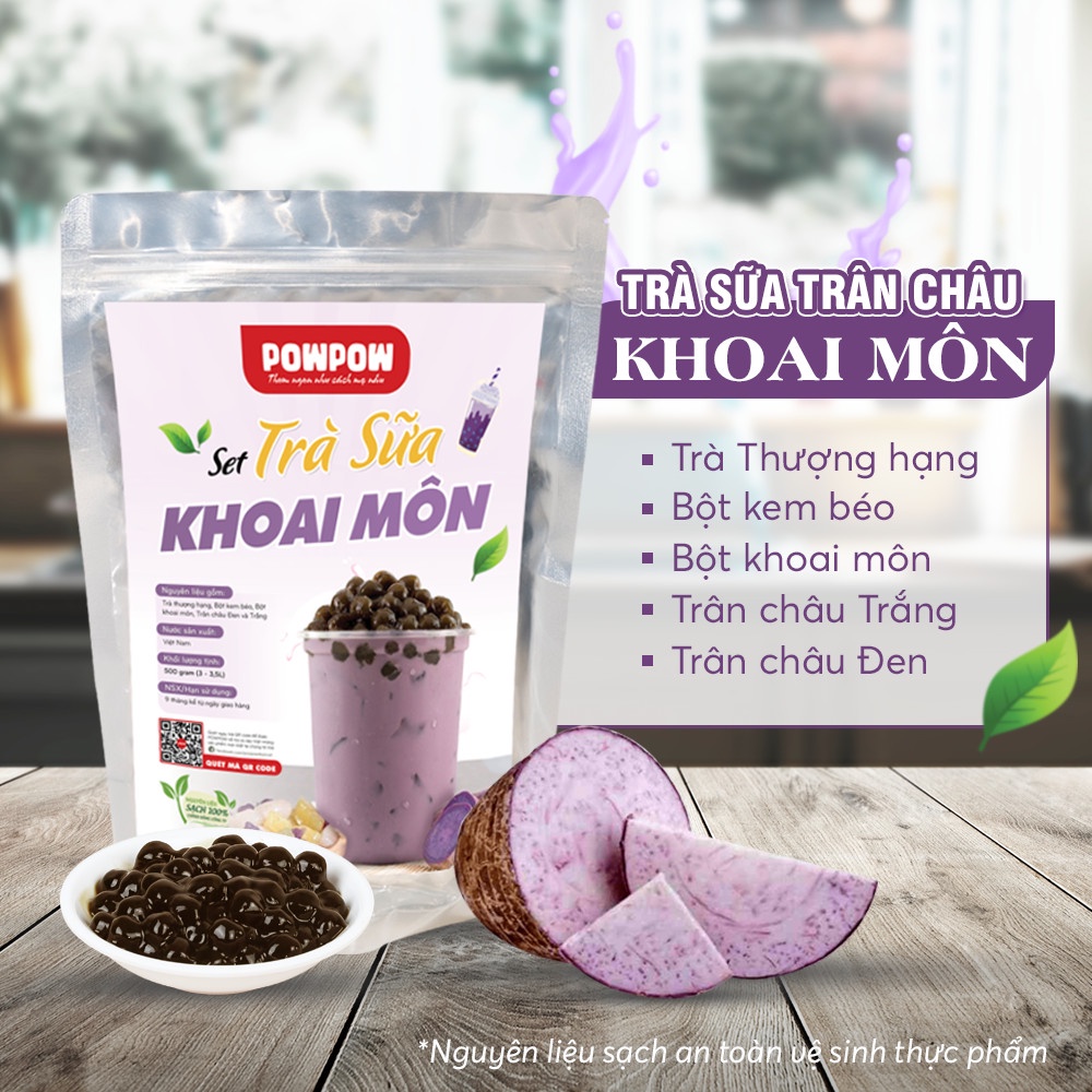 Set nguyên liệu pha trà sữa trân châu tự nấu Phúc Long Thái Xanh Thái Đỏ POWPOW nấu được 15 - 20 ly