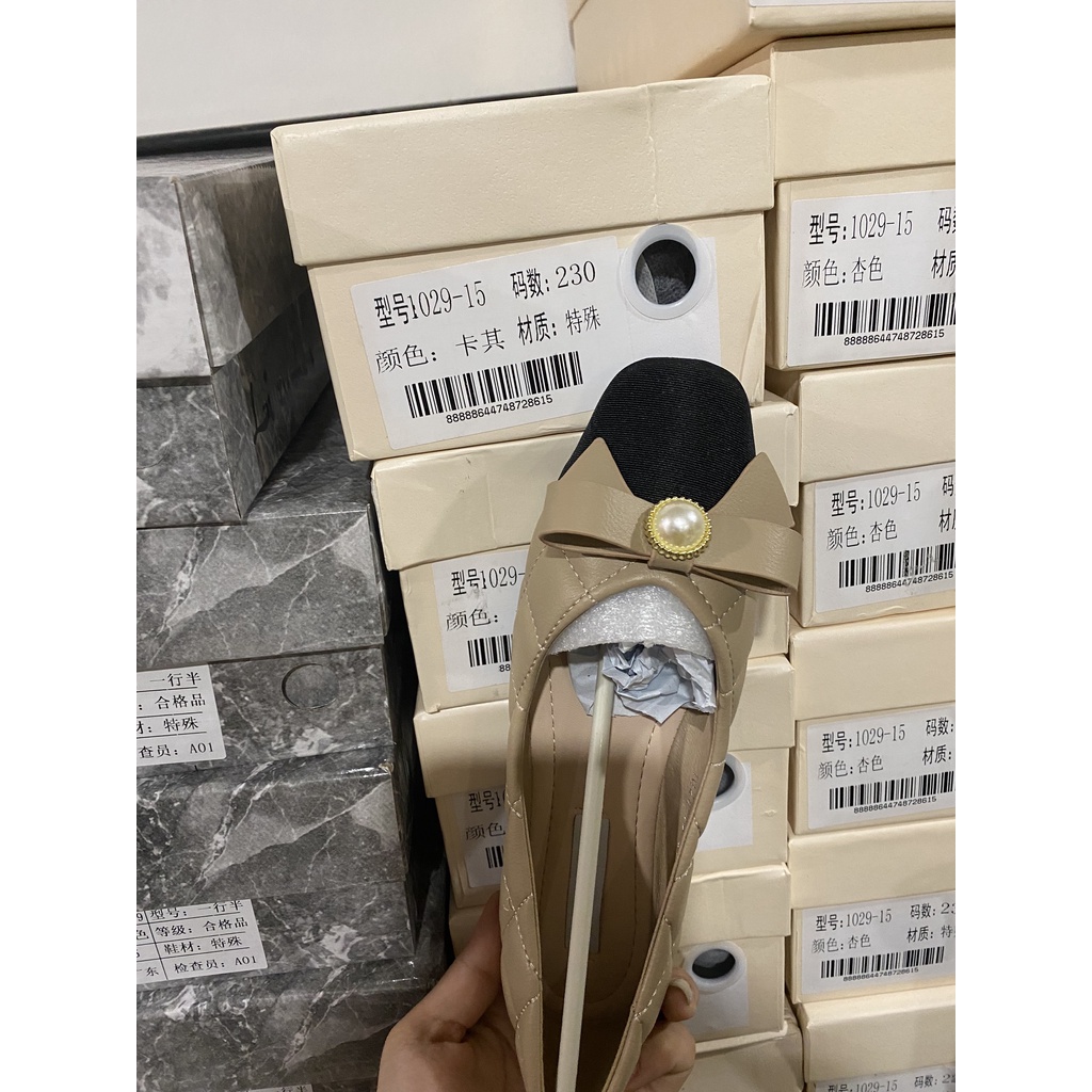 GIÀY BÚP BÊ NỮ BEESHOES MŨI VUÔNG - GIÀY BÚP BÊ NỮ MŨI VUÔNG ĐẾ BỆT SẴN MÀU NÂU - KEM 220438
