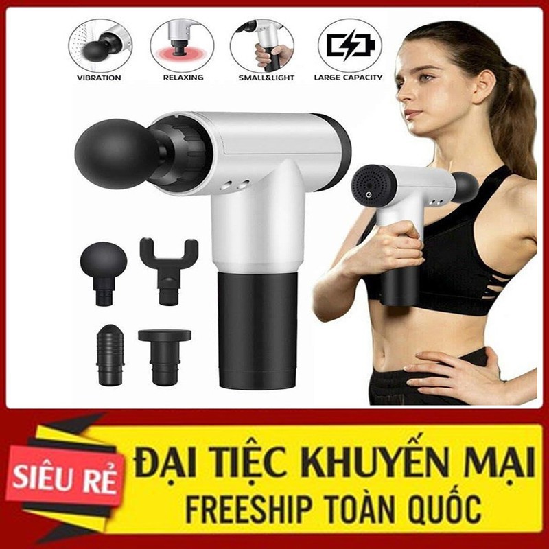 Máy mát xa cầm tay 4 đầu 6 chế độ tiện dụng , Súng massage cầm tay không dây, tích điện