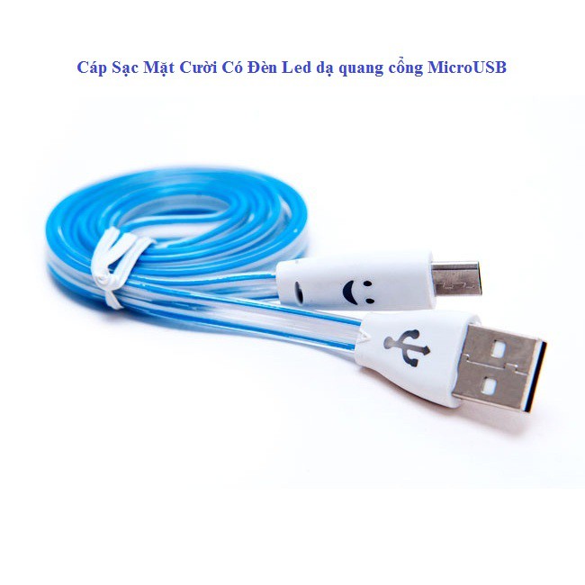 Cáp Sạc Mặt Cười Có Đèn Led dạ quang cổng MicroUSB - Màu ngẫu nhiên