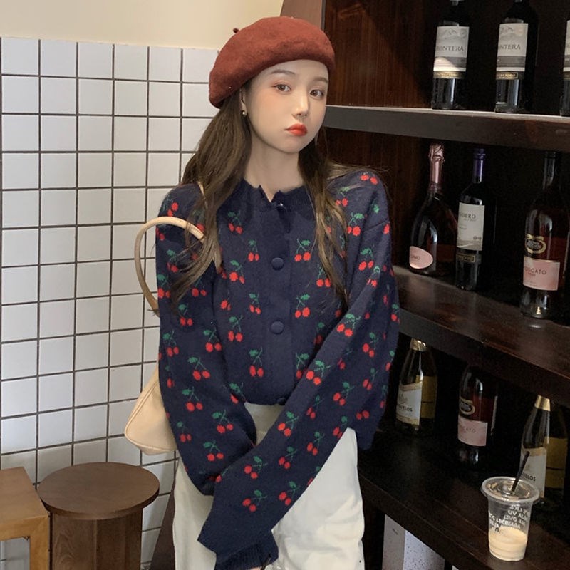 Xiaozhainv Áo khoác cardigan dệt kim tay dài dáng rộng thời trang mùa thu Hàn Quốc cho nữ