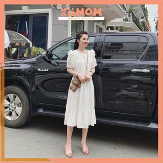 Váy bầu dự tiệc - Đầm bầu công sở màu trắng chất đũi hàn freesize tới 70kg BN40 - Xiimom