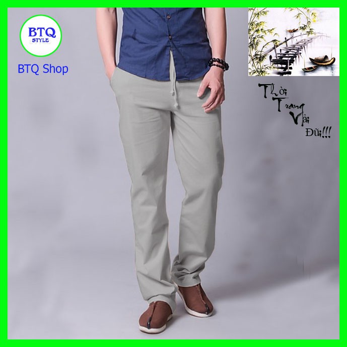 quần dài nam ống xuông chất đũi xả quần cạp chun không khóa | BigBuy360 - bigbuy360.vn