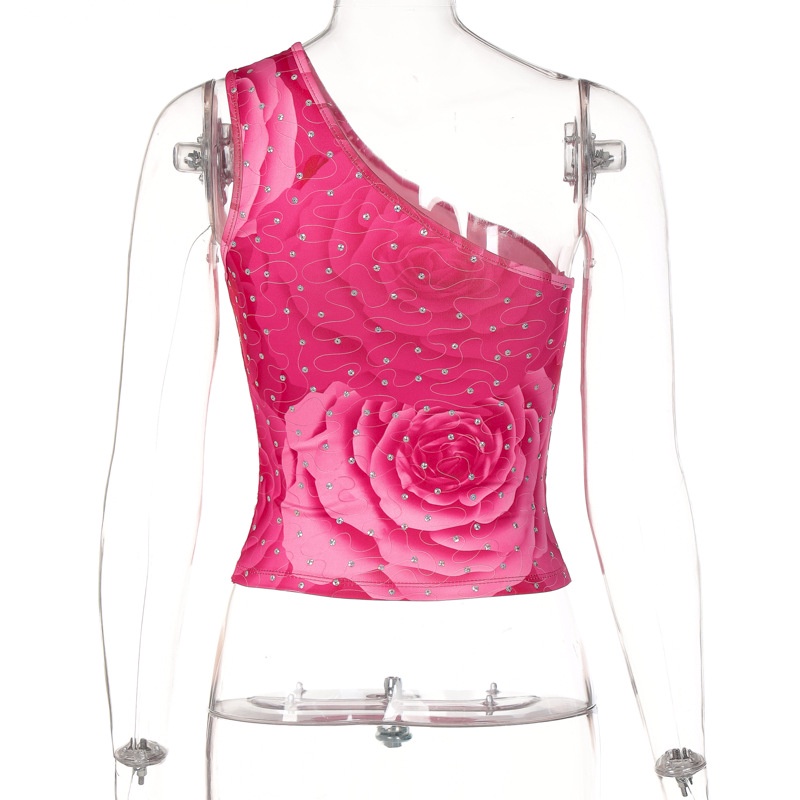 DUNEA Áo Tank Top In Hoa Đính Đá Kiểu Dáng Quyến Rũ Cho Nữ