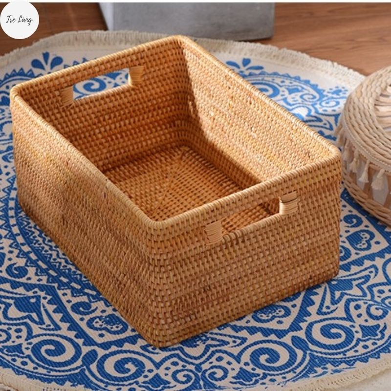 Giỏ mây đựng đồ decor mây tre đựng quần áo thân thiện với môi trường handmade 100%