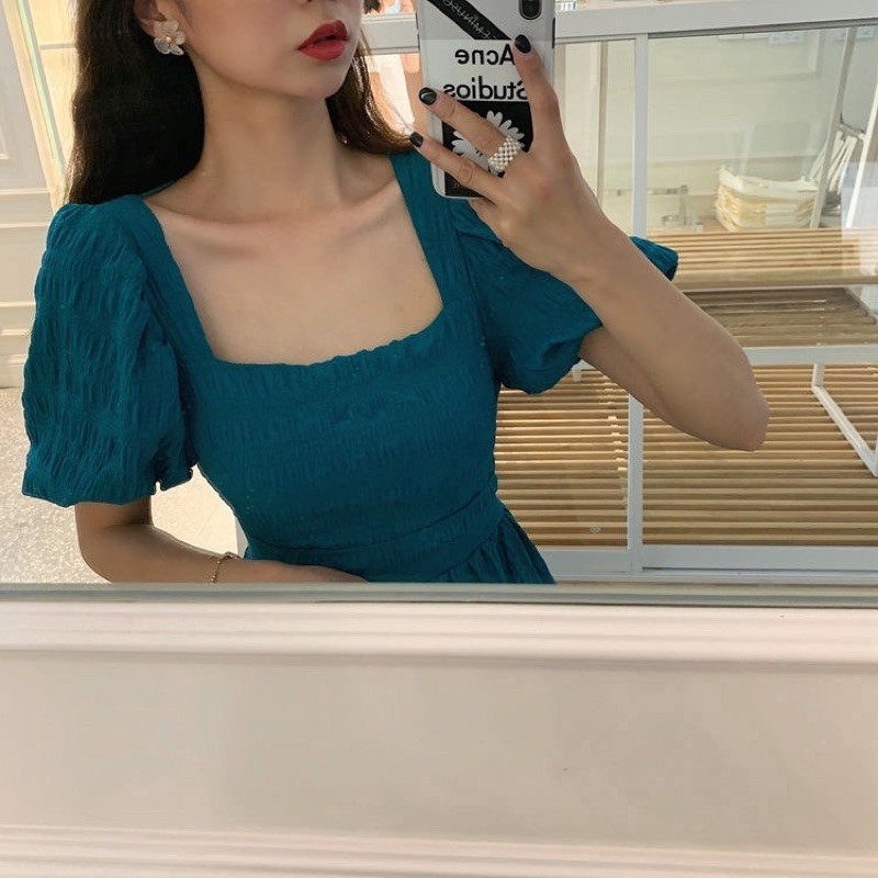 Đầm cổ vuông phong cách retron hàng QC sẵn L