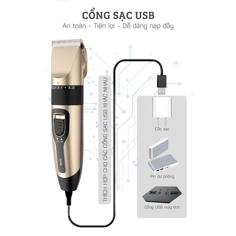 Tông đơ cắt tóc chuyên nghiệp kèm 4 đầu lược thay - FREESHIP - TICKMUA - LD021V