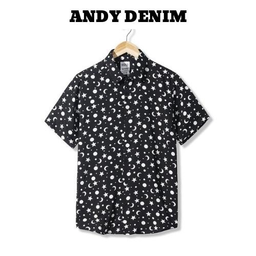 Áo sơ mi công sở nam hoạ tiết cá tính, áo sơ mi nam cộc tay chất liệu lụa Thái không nhăn mặc đi làm, đi chơi Andy Denim