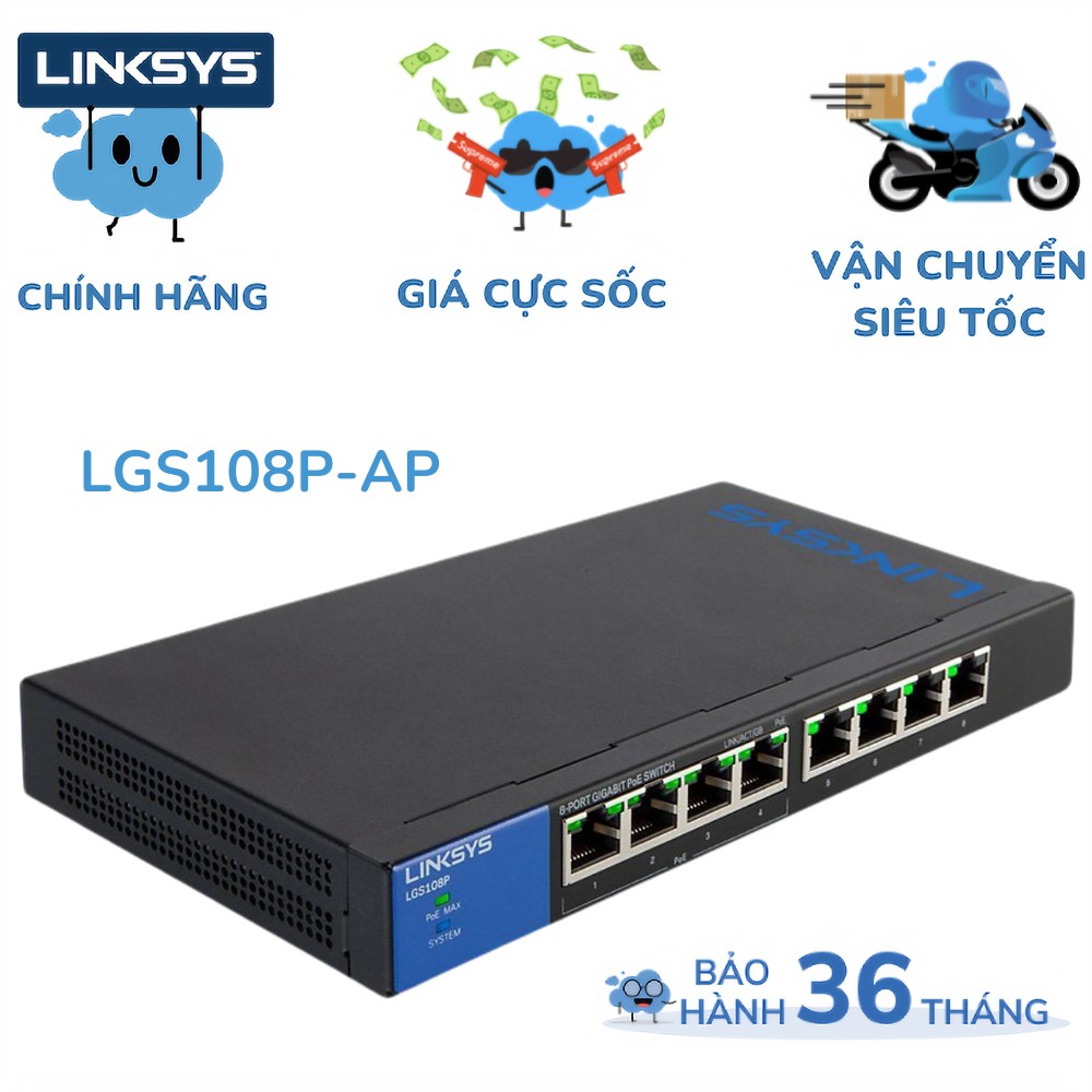 Thiết Bị Chia Mạng Linksys LGS108P-AP UNMANAGED 8-PORT POE+ BUSINESS GIGABIT SWITCH