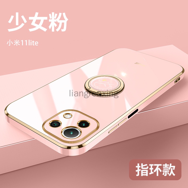 Ốp Điện Thoại silica gel Mềm Mạ Điện Kèm Móc Xỏ Ngón Cho xiaomi mi 11 lite xiaomi 11t xiaomi mi 11t pro Chống Sốc