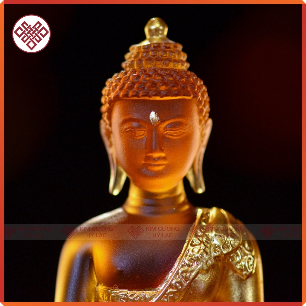 Tượng Phật Dược Sư Mật Tông [Kim Cương Hỷ Lạc] Lưu Ly Và Đế Sen Lưu Ly Màu Nâu