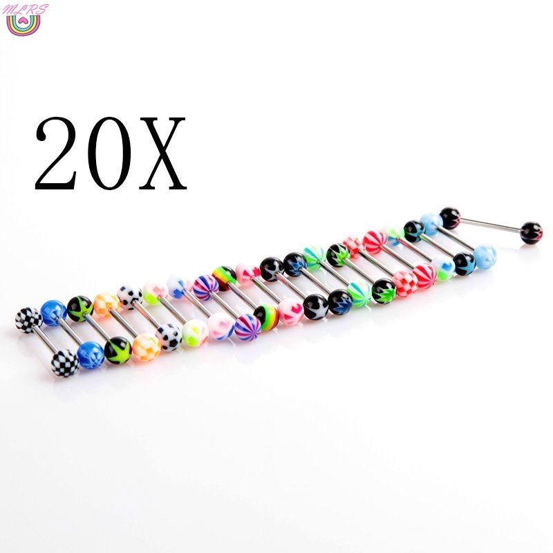 Set 20 Khuyên Lưỡi Inox Nhiều Màu Sắc