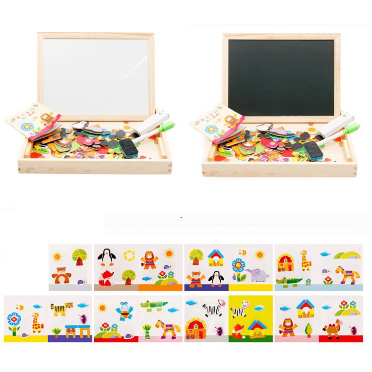 Đồ chơi trẻ em BeThongMinh - Bộ tranh ghép nam châm 2 mặt bằng gỗ cho bé sáng tạo giáo dục và phát triển tư duy