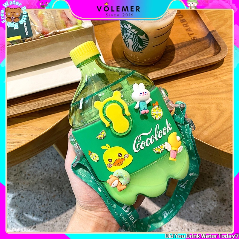 Bình uống nước bằng nhựa 350ml chống rơi đáng yêu cho học sinh