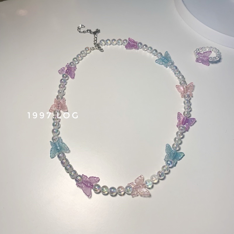[Tặng nhẫn ] Set Vòng tay vòng cổ hoạ tiết bươm phong cách Hàn Quốc