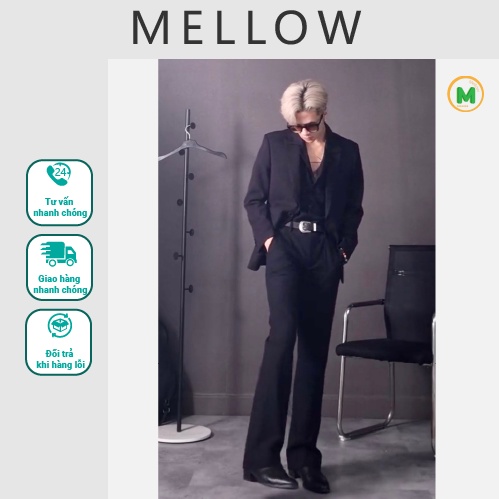 Quần ống loe nam nữ Mellow, quần tây nam nữ hàn quốc, ống loe nhẹ hack dáng vải vitex cao cấp - Black