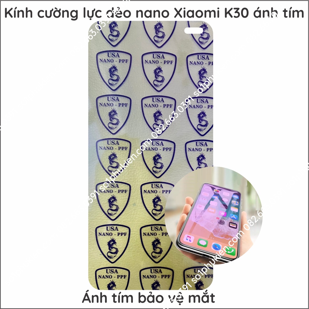 Cường lực Redmi K30 / K20 Pro / K30 Pro nano dẻo ánhTím chống tia UV hại mắt ( tặng keo mép, bộ lau)