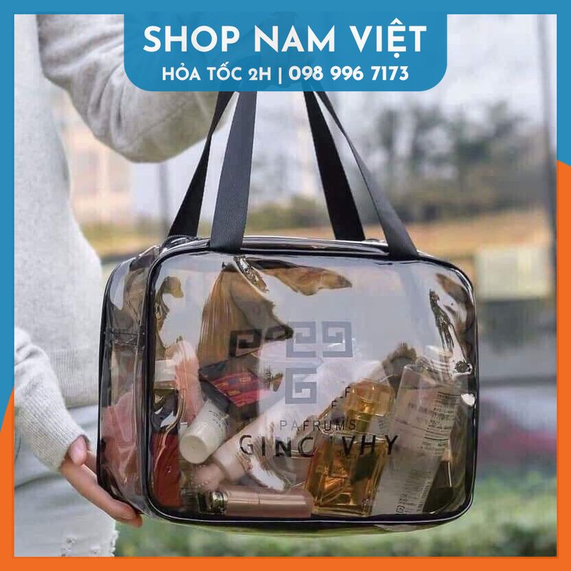Bộ 3 Túi Du Lịch Đựng Mỹ Phẩm Trong Suốt Có Quai Xách, Có Thể Gấp Gọn