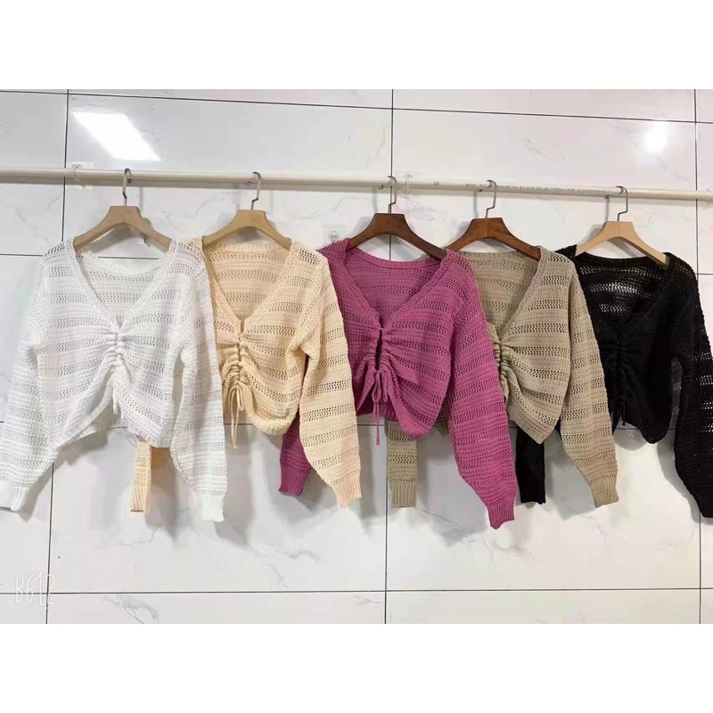 áo len tay dài rút dây giữa sexy (5835#)