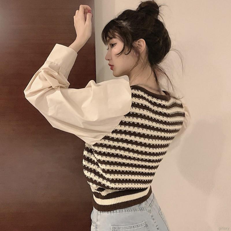 Áo Cotton Dệt Kim Tay Dài Cổ Chữ V Xinh Xắn Chất Lượng Dành Cho Nữ