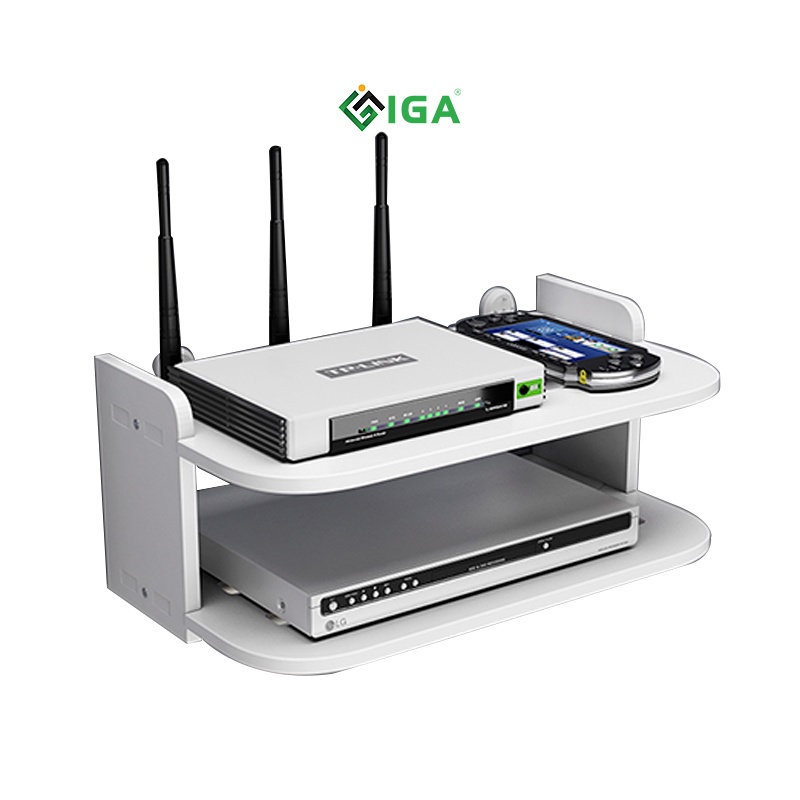 Kệ wifi, kệ treo tường 2 tầng gỗ nhựa IG407