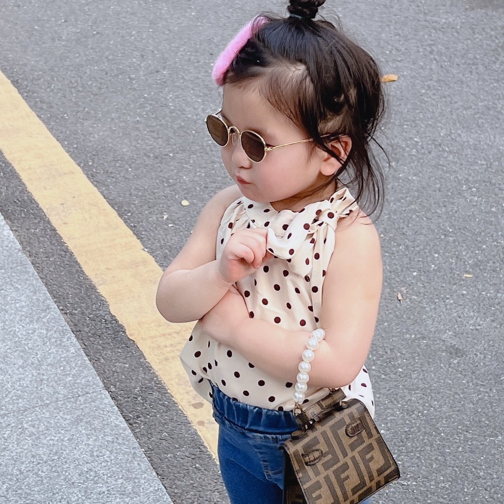 Set Đồ Mùa Hè 48 Giờ Gồm Đầm Công Chúa Sát Nách In Họa Tiết Chấm Bi Và Quần Ngắn Denim Cho Bé Gái 5 Tuổi