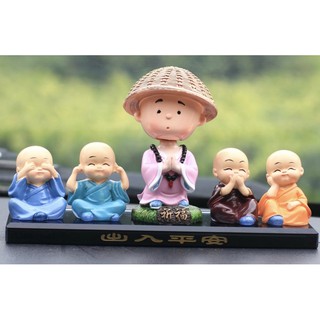 {Hàng siêu đẹp độc} Tượng nhà sư và 4 chú tiểu trang trí taplo, bàn làm việc, phòng khách