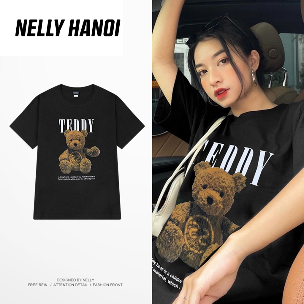 Áo thun tay lỡ NELLY sẵn hàng giao ngay 100% cotton dáng unisex form rộng full màu đen mẫu 2022