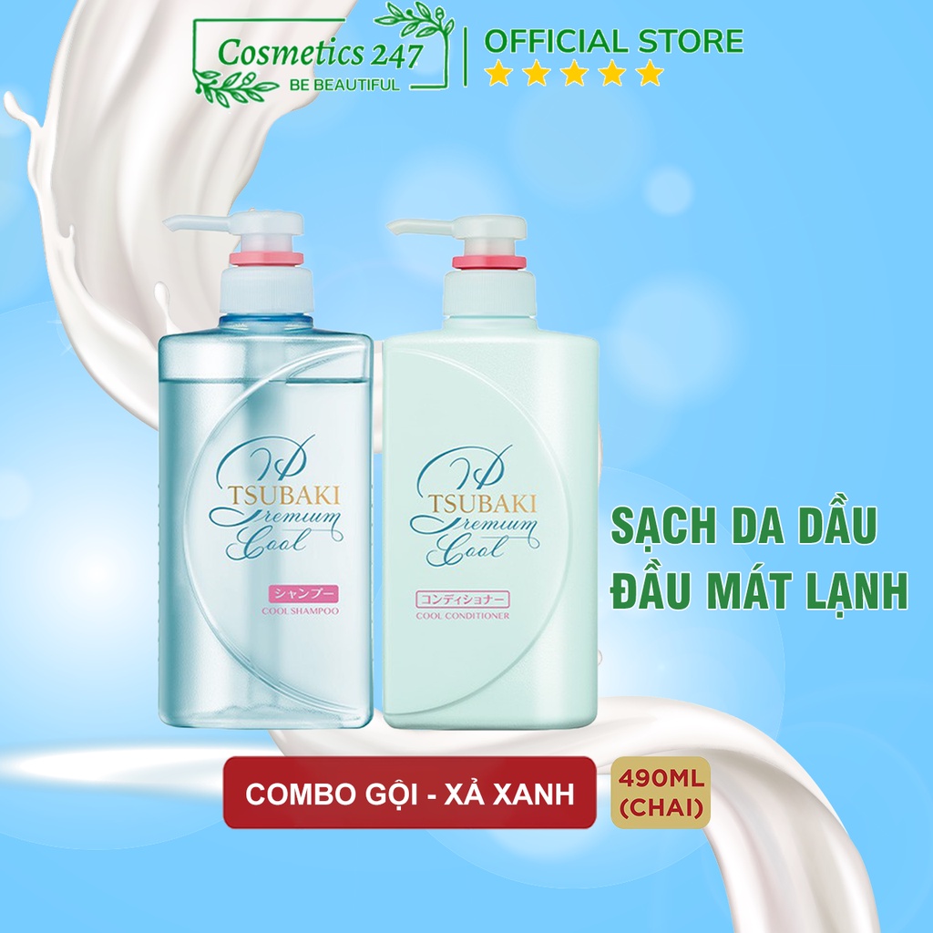 Combo gội xả - Dầu gội Tsubaki Xanh Sạch Dầu Mát Lạnh Tsubaki 490ml/chai