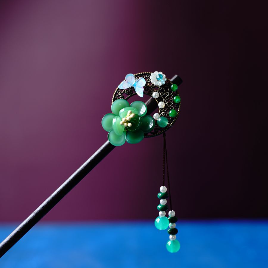 Trâm cài tóc GETNOIVAS bằng gỗ phối tua rua phong cách Trung Hoa mới