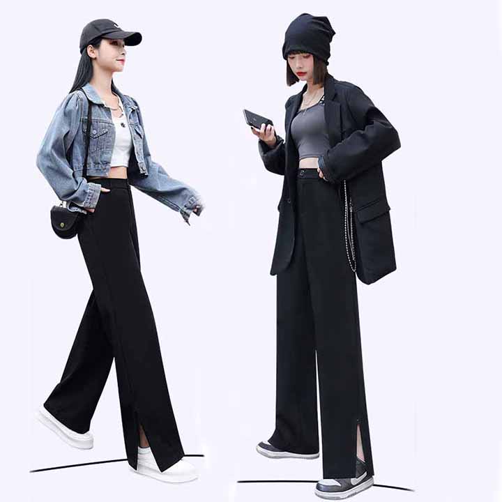 Quần Nữ Ống Suông Rộng Khóa Kéo Chân Xẻ Gấu CẠP CAO Siêu Hack Dáng, CÓ Cúc Đẹp M01